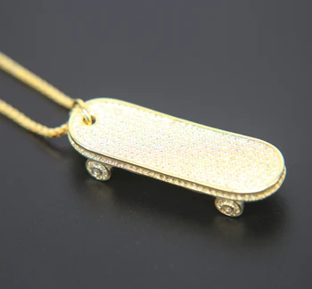 

2017 cool men boy jewelry city skateboard pendant micro pave AAA cz hip hop bling Cool boy luxury gold silver color necklace