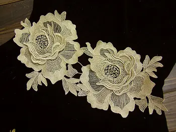 

Luxury Gold rose Applique, retro golden flower applique, Embroidered Poeny Applique10 pcs