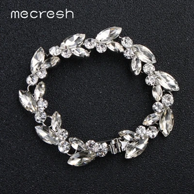 Mecresh лист кристалл браслет для невесты для женщин серебряная Роза Стразы золотого цвета звено цепи браслеты MSL370 - Окраска металла: Посеребренный