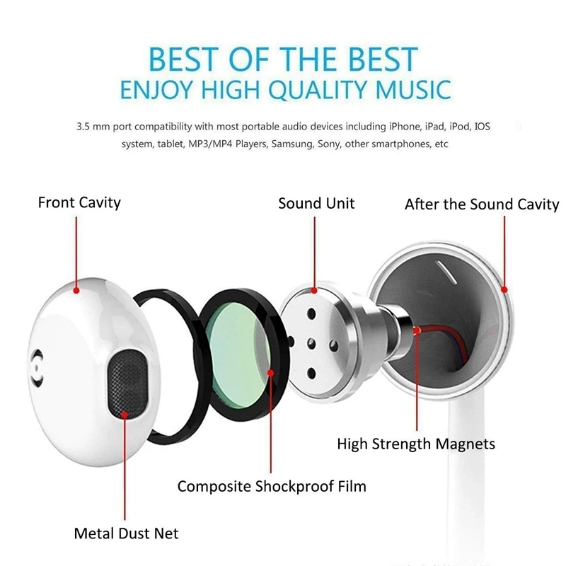ikismo In Ear Stereo Bass jack Wired Earphone with Mic Music Earbuds for iphone 8 7 Plus X XR XS Max hands free earphone