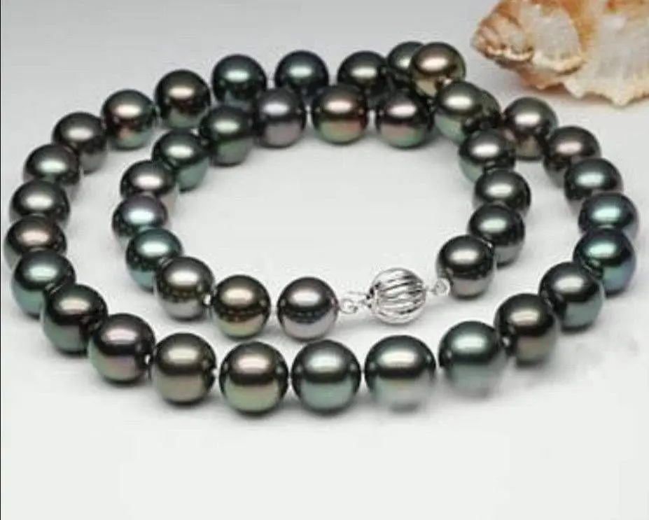 

HOT## Wholesale FREE SHIPPING Natural AAA 9-10mm Black Tahitian Cultured Pearl Necklace 18" CBB20