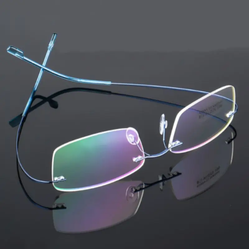 Mayitr 1pc Unisex Ultralight Rectangular Glasses Frame Flexible Rimless Memory Metal Eyeglass Frames 4 Colors