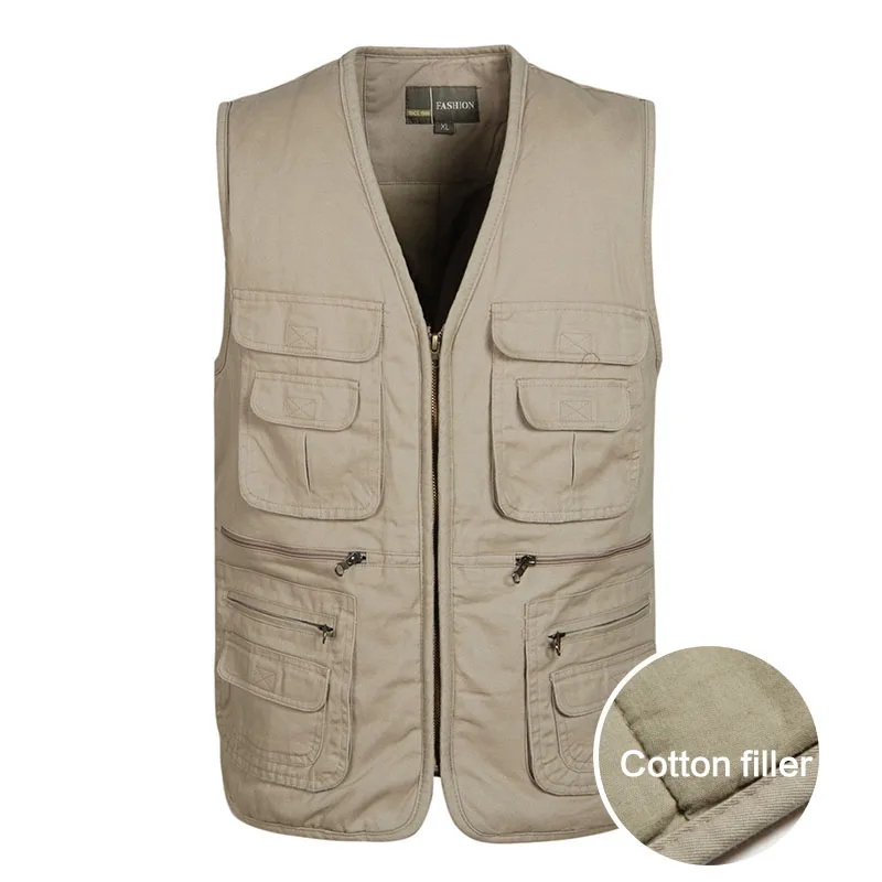 

Autumn Winter 100% Cotton Fillers Thick Vest Mens Casual Warm Waistcoat with Many Pockets Male Sleeveless Jackets Plus Size 4XL
