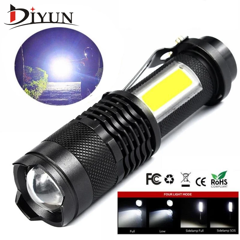 

DIYUN 3800LM XML-Q5+COB LED Flashlight Portable Mini Zoomable Torch Tactical flashlight Use AA/14500 Waterproof Lighting lantern