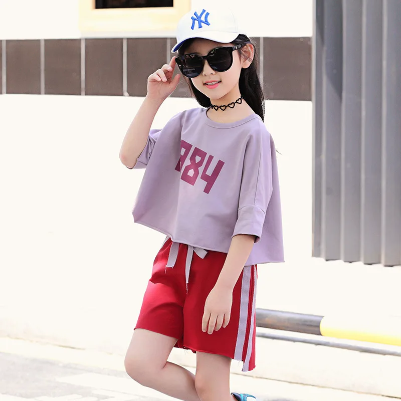

Girls Suit Summer New Sports Trend 2018 Cool Shorts Suit Little Girl Fashion Two Pieces Suit Tide