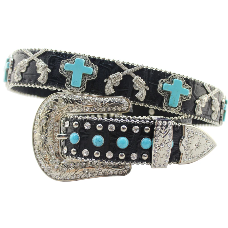 Piedra de la Rhinestone Pistolas de Vaquero de Cuero negro Tachonado Hombres Cinturones Occidental|belt pliers|beltstone gift - AliExpress