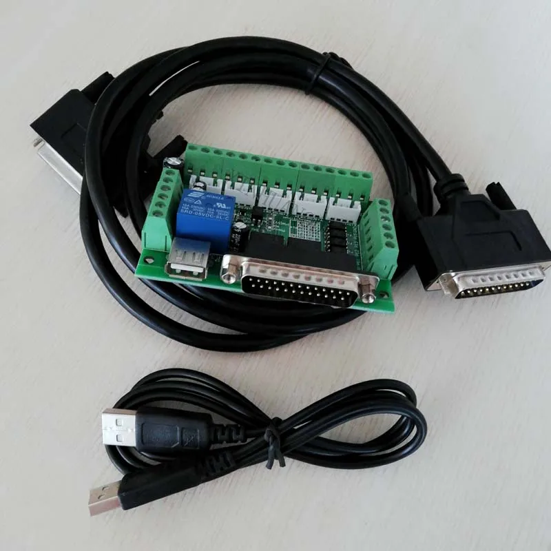 MACH3 Engraving machine 5 Axis cnc Breakout Board With Optical Coupler For Stepper Motor drive controller USB and parallel cable
