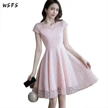 

Summer Dresses Pink Plaid Oneck Short Sleeve Womens Dress 2019 Office Ladies Elegant Mesh Sexy Party Midi Aline Sundress Vestido