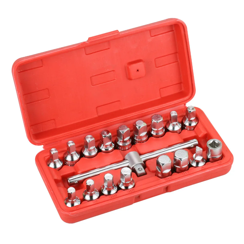 18pcs Oil Drain Pipe Plug Socket Set Oil Pan Screw Sleeve Wrench 3
