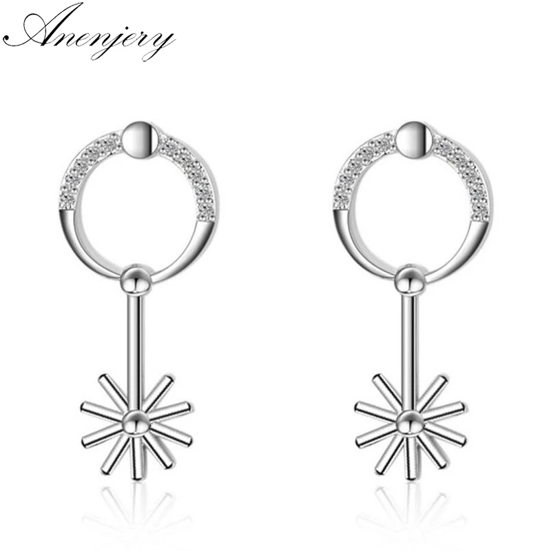 Anenjery 925 пробы серебряные серьги мозаика CZ Циркон круглый Солнце кисточкой серьги гвоздики для женщин oorbellen brincos S-E378