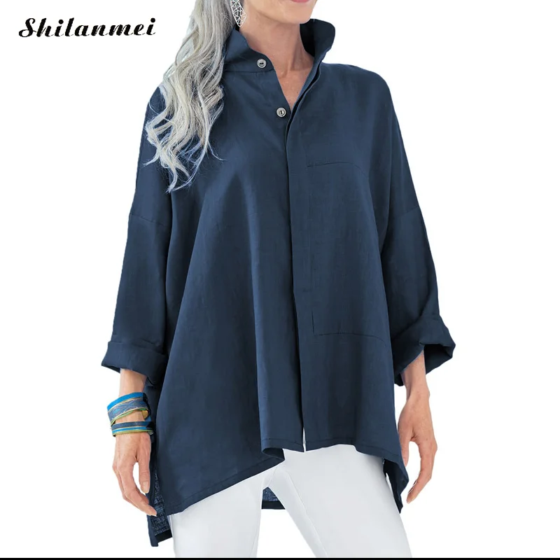 2018 nueva moda de Otoño de manga larga Irregular Blusas de mujeres, Color sólido Collar casual suelto Camisas Blusas Ropa mujer