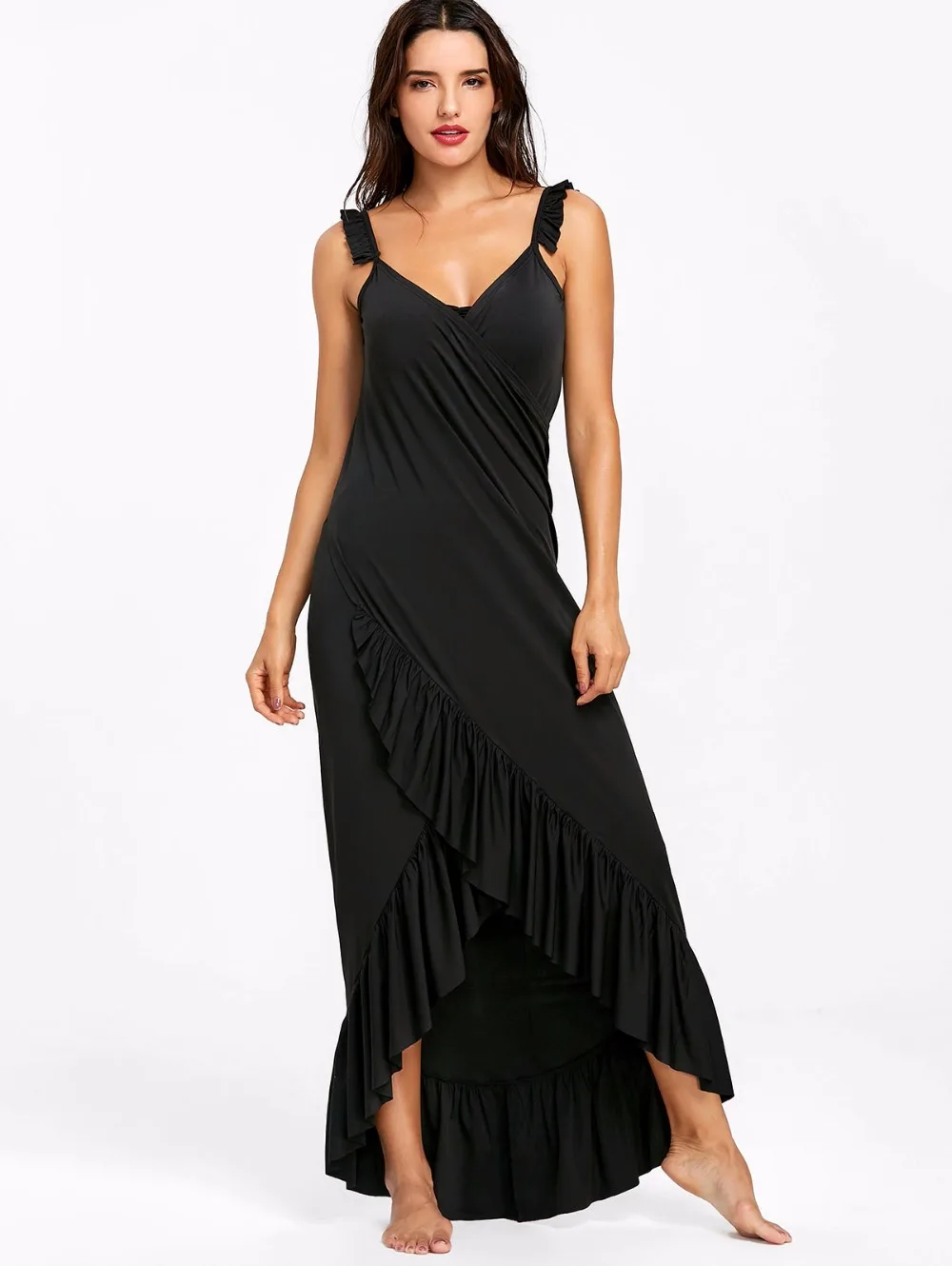 VESTLINDA Beach Dress 2018 Summer Long Flounce Wrap Dress Women Spaghetti Strap Maxi Dresses Robe Femme Sexy Vestidos De Festa 4