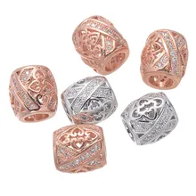 10*9.5mm DIY Jewelry Spacer Beads Gold/Rose Gold/Rhodium High Quality Micro Pave White CZ Metal Hollow Beads CHF261