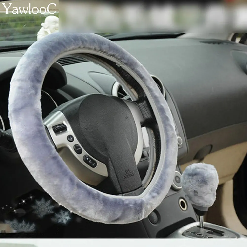 

Universal Winter Warm Steering Wheel Cover Warm Long Wool Plush Steering Wheel Cover Faux Fur Handbrake Auto Accessories