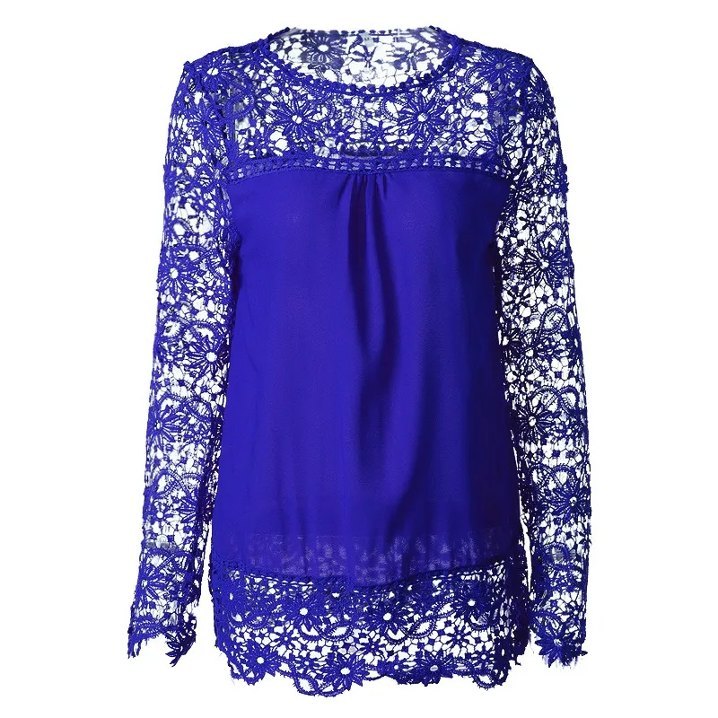 LAAMEI, шифоновые блузки, женские блузки, кружевные рубашки с длинным рукавом, вязанные крючком блузы, топы, блузы, женские блузки, S-7XL размера плюс - Цвет: color 13