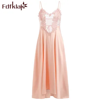 

Fdfklak Summer Spaghetti Strap Nighties For Women Sleepwear Sleeping Dress Black Long Lace Nightgown Female Nightwear Q1258
