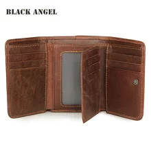 Vintage echtem leder männer geldbörsen Rinds Trifold Männlichen brieftasche kurze vertikale design geldbörse kartenhalter