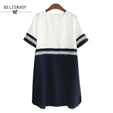 2017 Summer Plus Size XL 5XL Women Clothing Marine Tunic Dress O Neck A line Casual