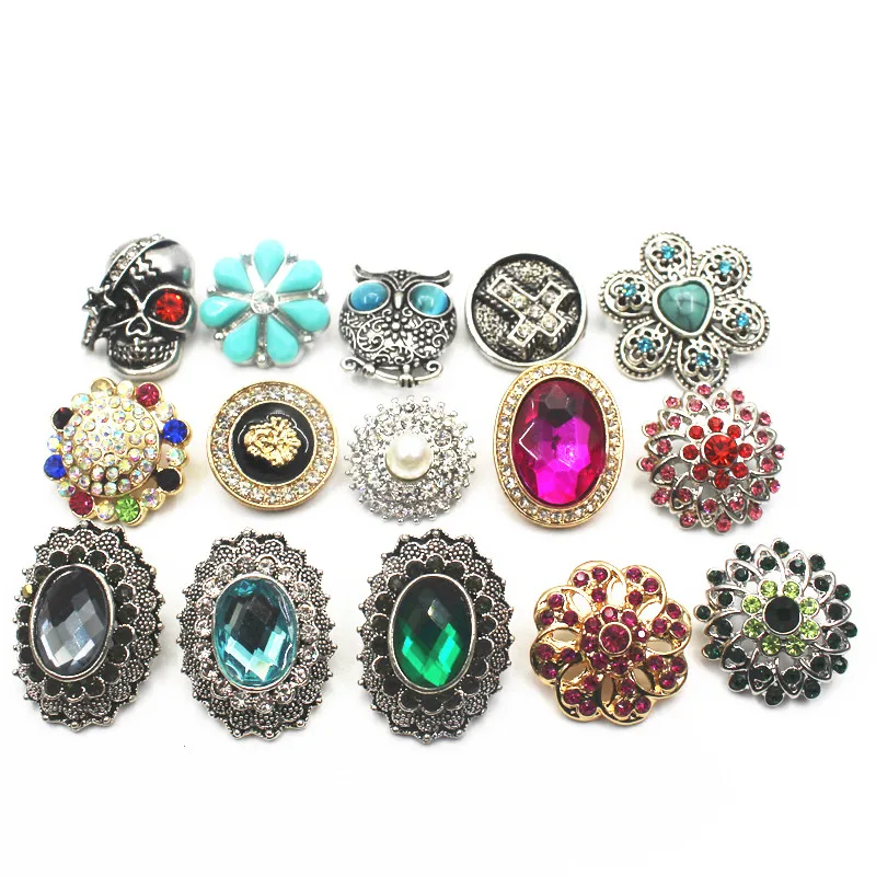 

Mix 10pcs/lot Many Styles Rhinestone Elephant 18-22mm Alloy Snap Buttons Fit Women Snap Bracelets Watches Snap DIY Jewelry