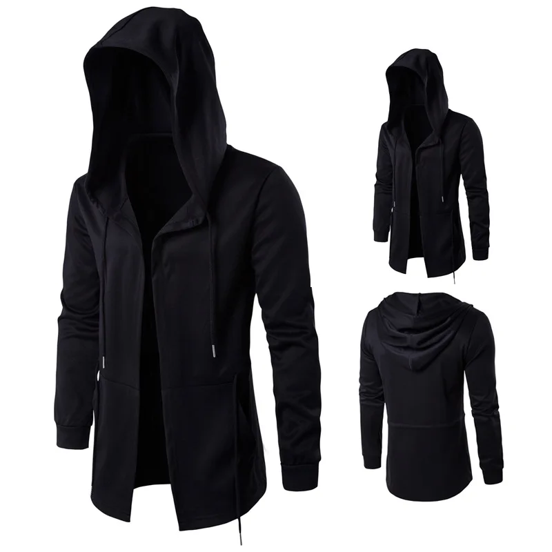 

men's windbreaker men's medium length cloak, wizard Cape Hooded Coat plus size M--XXXL