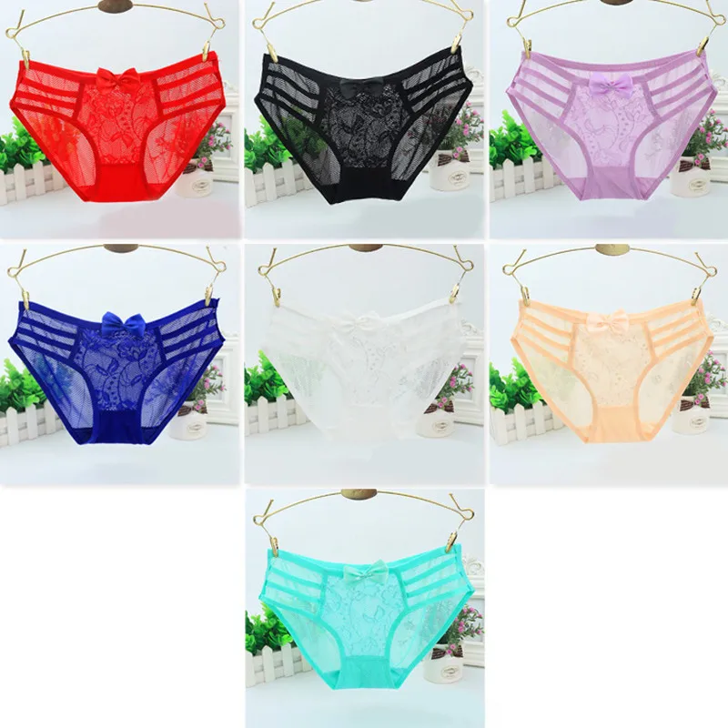 N 1pc Women Summer Perspective Sexy Lingerie Bow Openwork Panties Lace-up Plus Size Low Waist Women Underwear 2020 New Free Ship