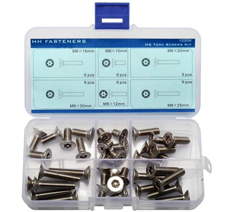 36 pcs M6 Tamper Resistant Security Screws Flat Head Assortment Kit 6