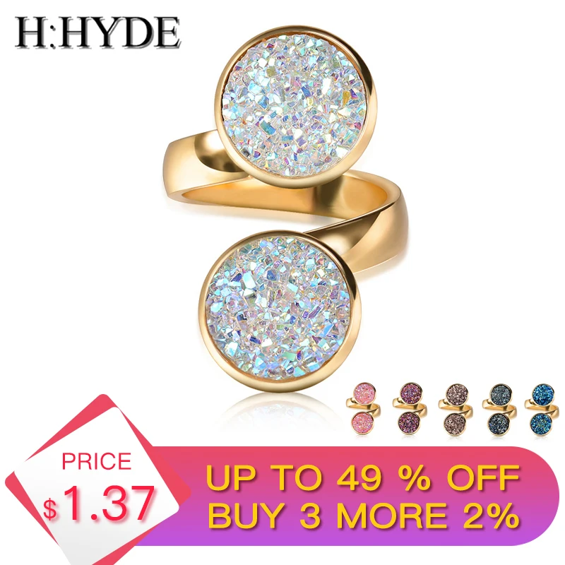 

H:HYDE Classic Engagement Ring 6 Colors Design Crystal White Cubic Zircon Female Women Wedding Shiny Round Open Rings Jewelry