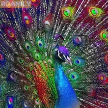 ROAMILY, יהלומי ציור טווס, צבעוני טווסים, יהלומי אמנות חיות, מלא מקדח מרובע, DIY צלב סטיץ, צבע עם יהלומים(China)