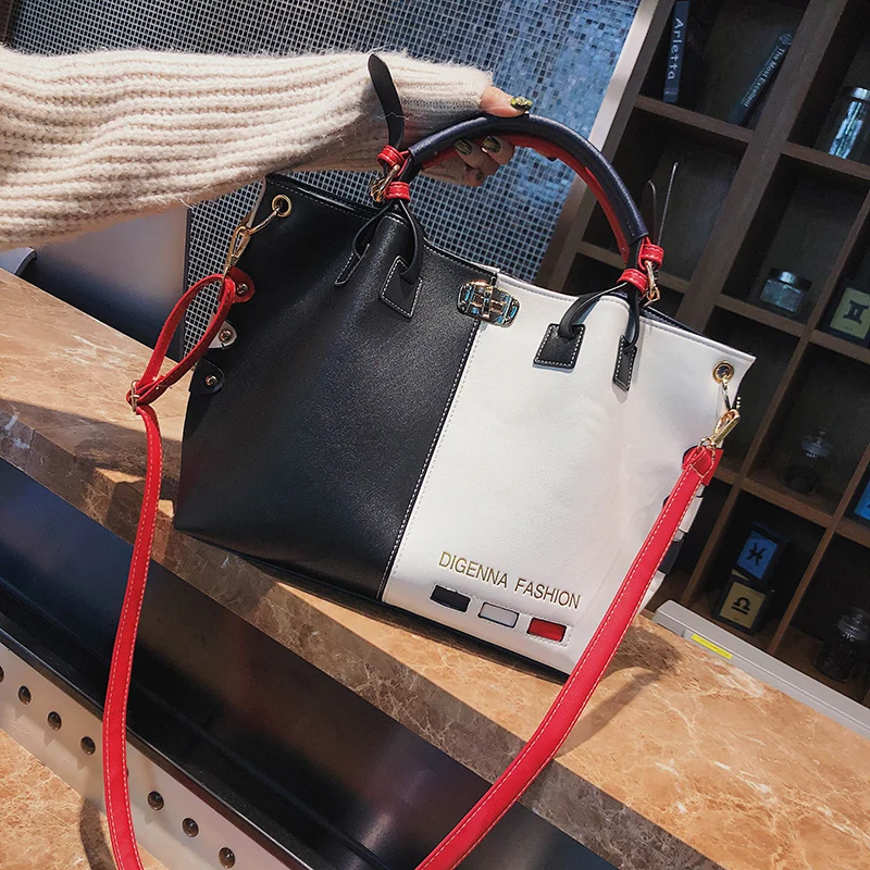 Women's PU Leather Tote Bag Designer Patchwork Large Casual Shoulder Handbag image 5