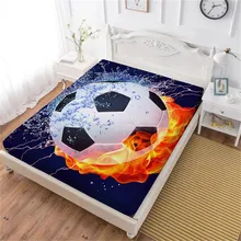 Fire Soccer Ball Design Bed Sheet 3D Football Print Fitted Sheet Football Stadium Print Bedding Deep Pocket Polyester Bedclothes