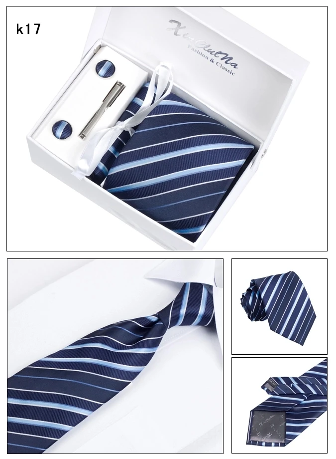 Корейский вариант Полосатый Узор Галстук сапфировый синий шейный платок запонки галстук из полиэфира клипсы наборы с подарочной коробкой