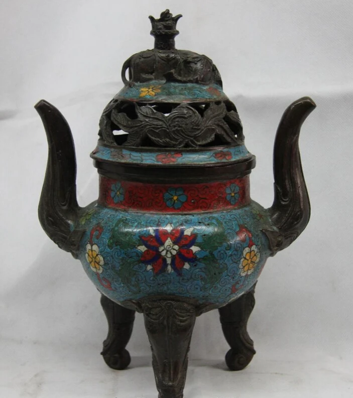 

Collectible bronze S2597 10 China Buddhism old Bronze Cloisonne Temple Elephant Zun incense burner Censer