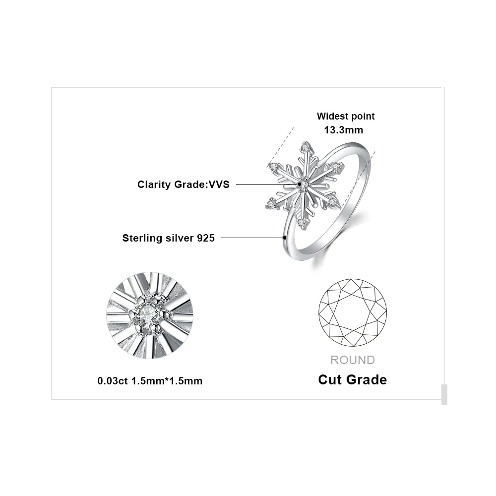JewelryPalace Fashion Silver Rings For Women Elegant Snowflakes Shape Design Cubic Zirconia Ring 925 Sterling Silver Rings Gifts