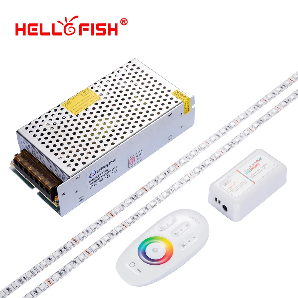

High brightness 5050 RGB led strip non waterproof DC 12V flexible light stripe 300 LED tape Touch controller set 2.4G Hello Fish