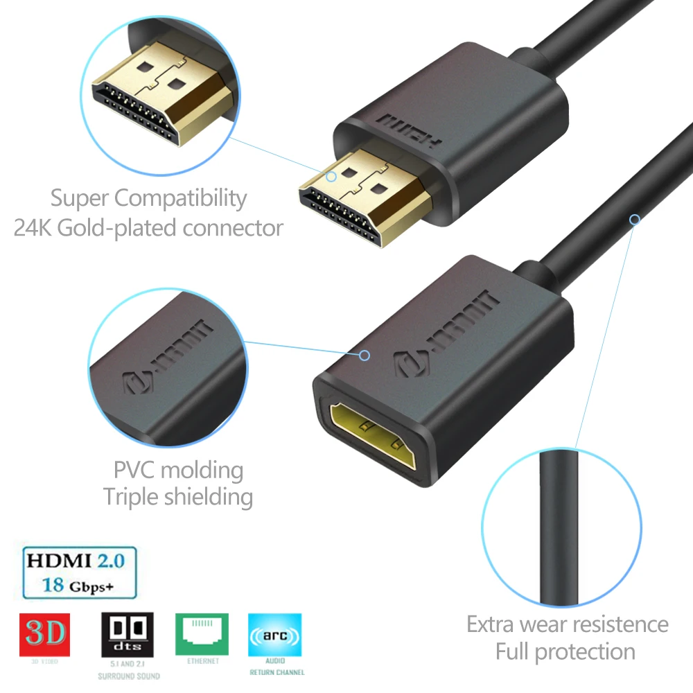 HDMI تمديد الكابلات الذكور إلى الإناث موسع HDMI كابل 25 سنتيمتر 1 M 3D 1080 P 1.4/2.0 V ل HDTV كمبيوتر محمول LCD XBOX PS3 العارض