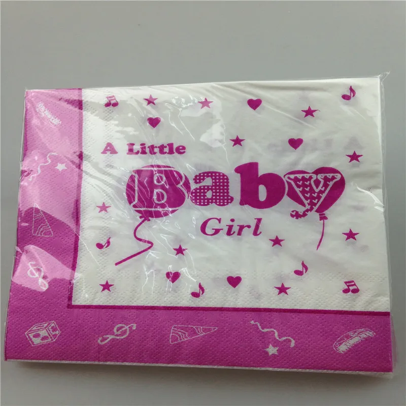 

20Pcs/pack Pink Baby Girl Color Napkin Paper 100% Virgin Wood Tissue for Baby Shower Party paper napkins serviettes