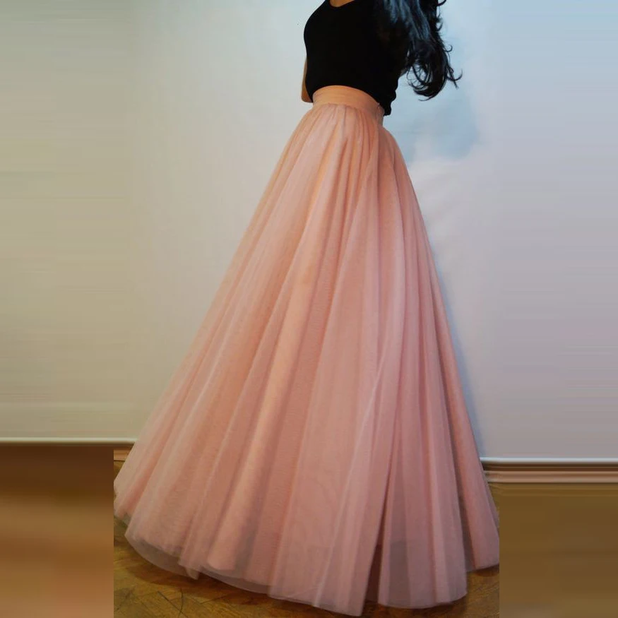 Нежно-розовый тюль юбки для женщин на заказ широкая линия талии длина в пол длинная Макси юбка Толстая полная юбка-пачка новое поступление