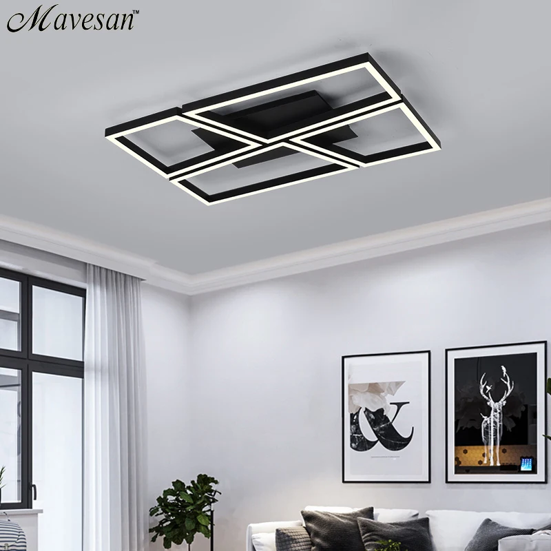 

Creative led ceiling lamps for Bedroom Black frame Plafond home 10-25square meters square Lighting fixtures plafon para techo