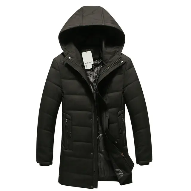 Winter Man Puffer Hooded Parkas Black Quilted Hood Overcoat Men Puff ...