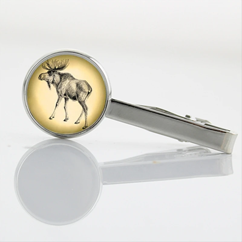 

Elegant and charming winter style print art picture tie pin Woodland Wild Animal Deer Wolf Tiger Necktie Clip T149