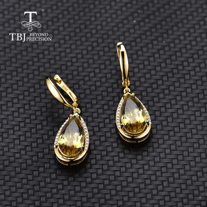 TBJ,Natural citrine peal8*16mm gemstone clasp Earring 925 Sterling Silver Fine Jewelry For party best woman valentine gift box