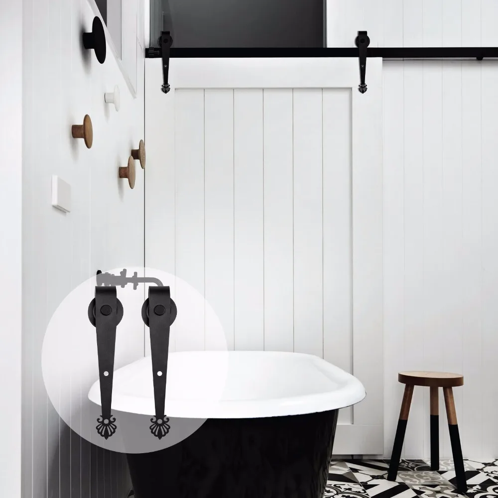 LWZH 16FT 17FT 18FT 19FT 20FT Black Carbon Steel Sliding Barn Door Hardware Roller Track Kit for Single Door