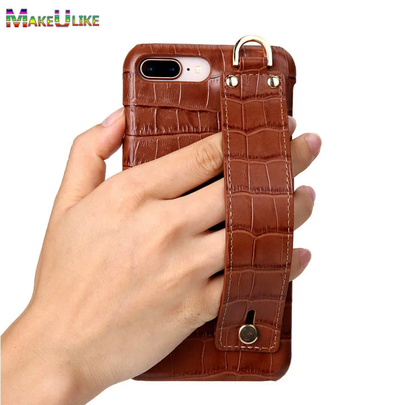 

MAKEULIKE Genuine Leather Case For iPhone 7 8 Plus Cover Alligator Ring Hard Phone Back Case For iPhone 7/8 Plus Fundas