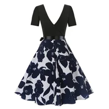 Estampado retro vestidos de las mujeres de Harajuku de manga corta vestidos de verano ropa de mujer nuevo 2019 estampado de moda Vintage vestido Z0304