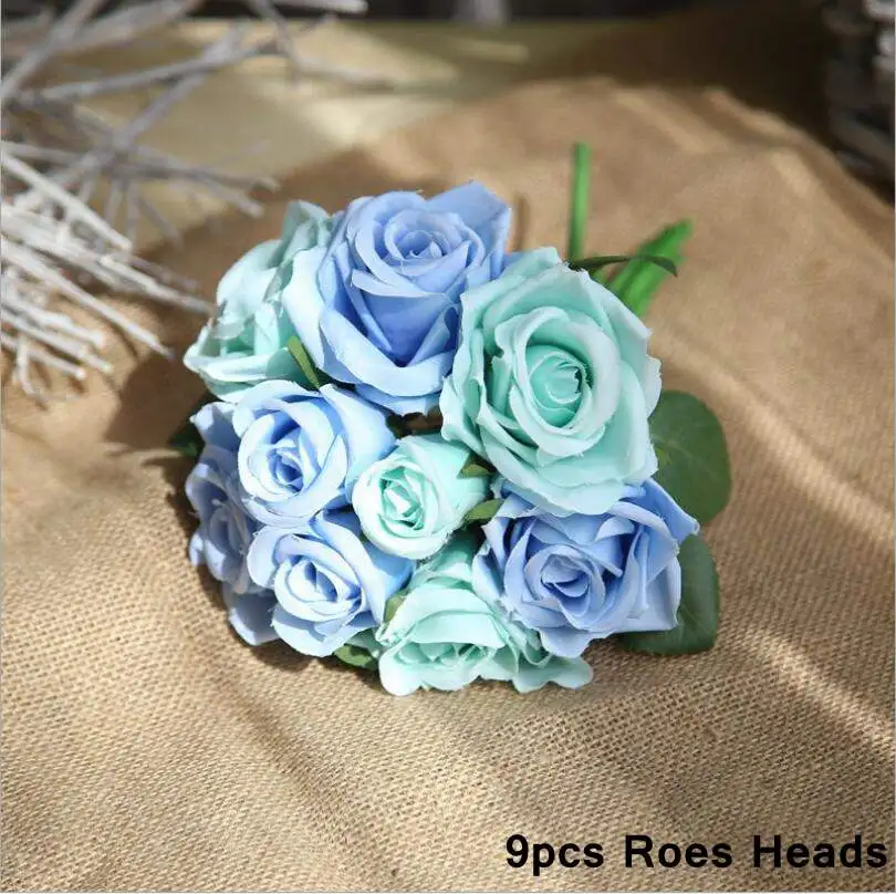 Один Букет искусственных цветов, букет роз, шелковые розы, свадебные цветы, домашний декор, свадебные украшения, цветы - Цвет: 1047-Mix Blue