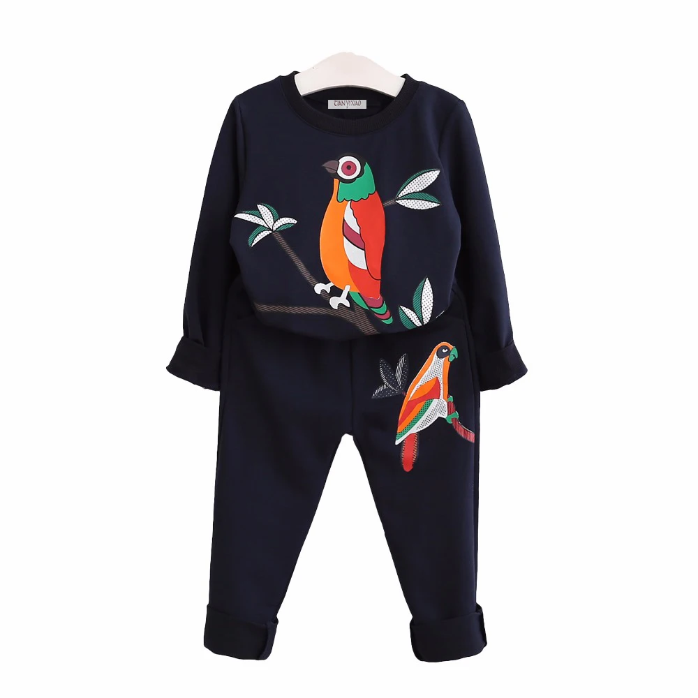

Girls Clothes Children Clothing 2017 Spring Toddler Girl Clothing Sets long sleeve Bird Print top shirt pants suit Kids Clothes