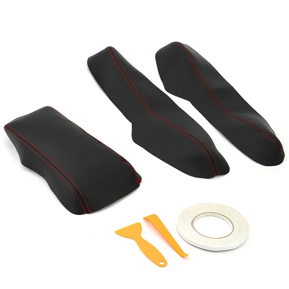 3 шт./компл. из искусственной кожи центральный подлокотник-ящик поверхностный чехол накладка черный и красный для Honda Civic стайлинга автомобилей