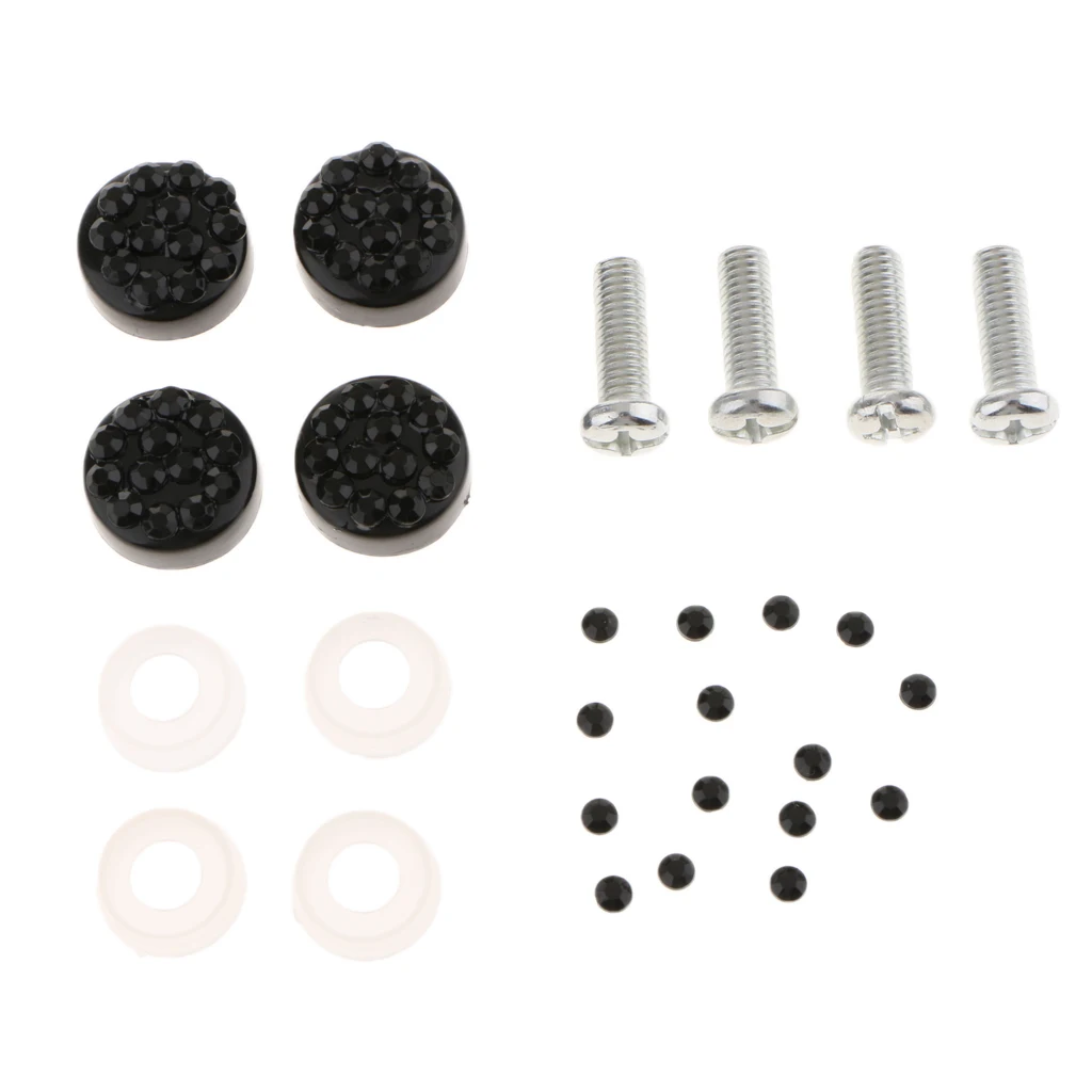 License Plate Tag Frame Fasteners Screws Bolts Chrome Diamante Caps Cover