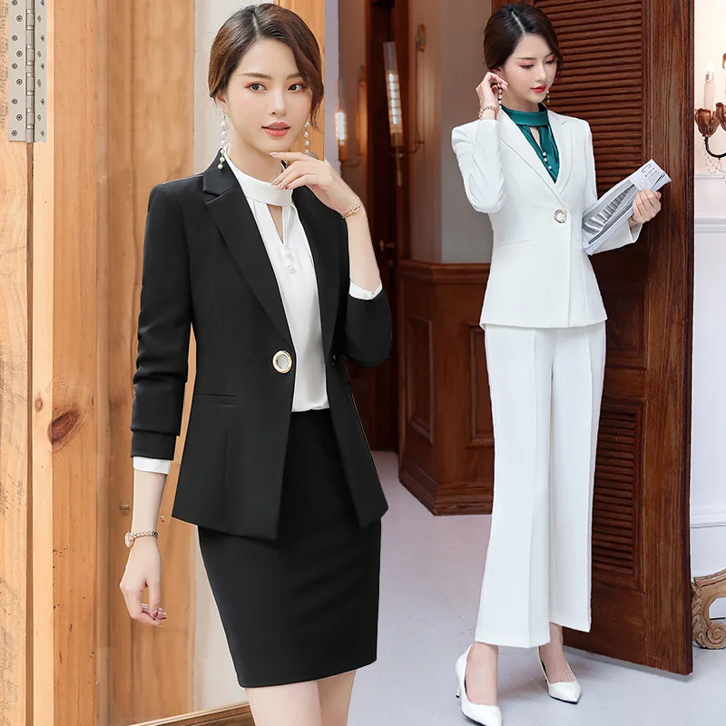 Professional Women's Suit Set 2019 Autumn New White Temperament Small Suit Joker Pants Slim Short Skirt Two-piece High Quality