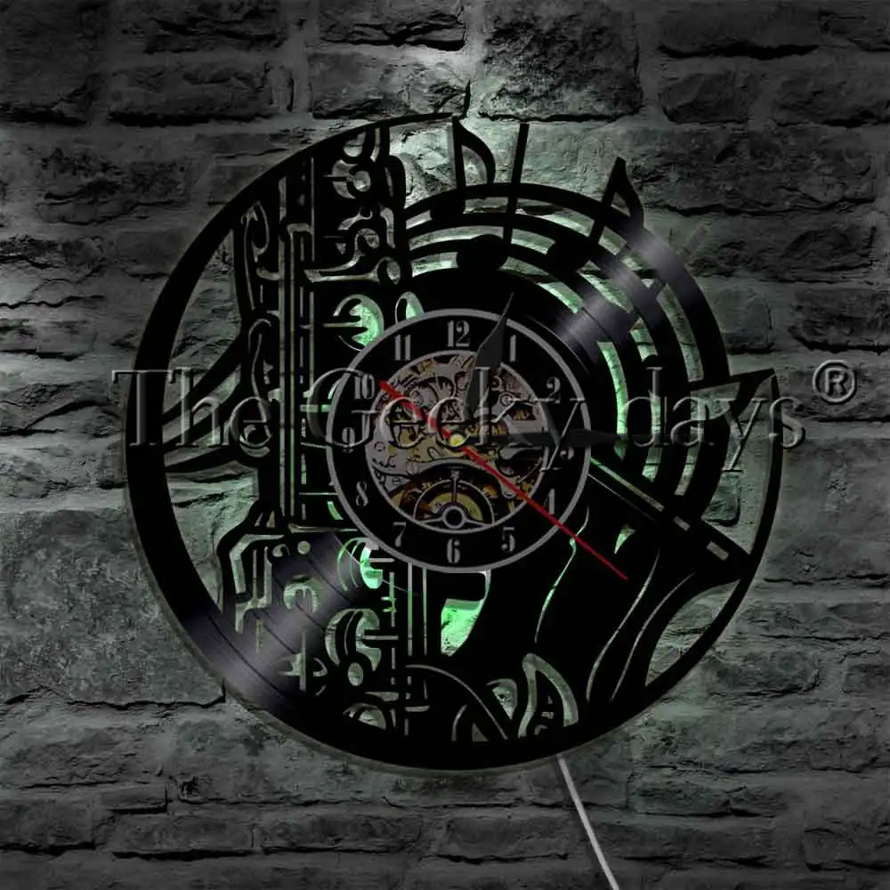 

1Piece Saxophone Musical Instrument Home Decor Wall Watch Art LED Hanging Lamp Classical Jazz Music Vinyl Record Wall Clock